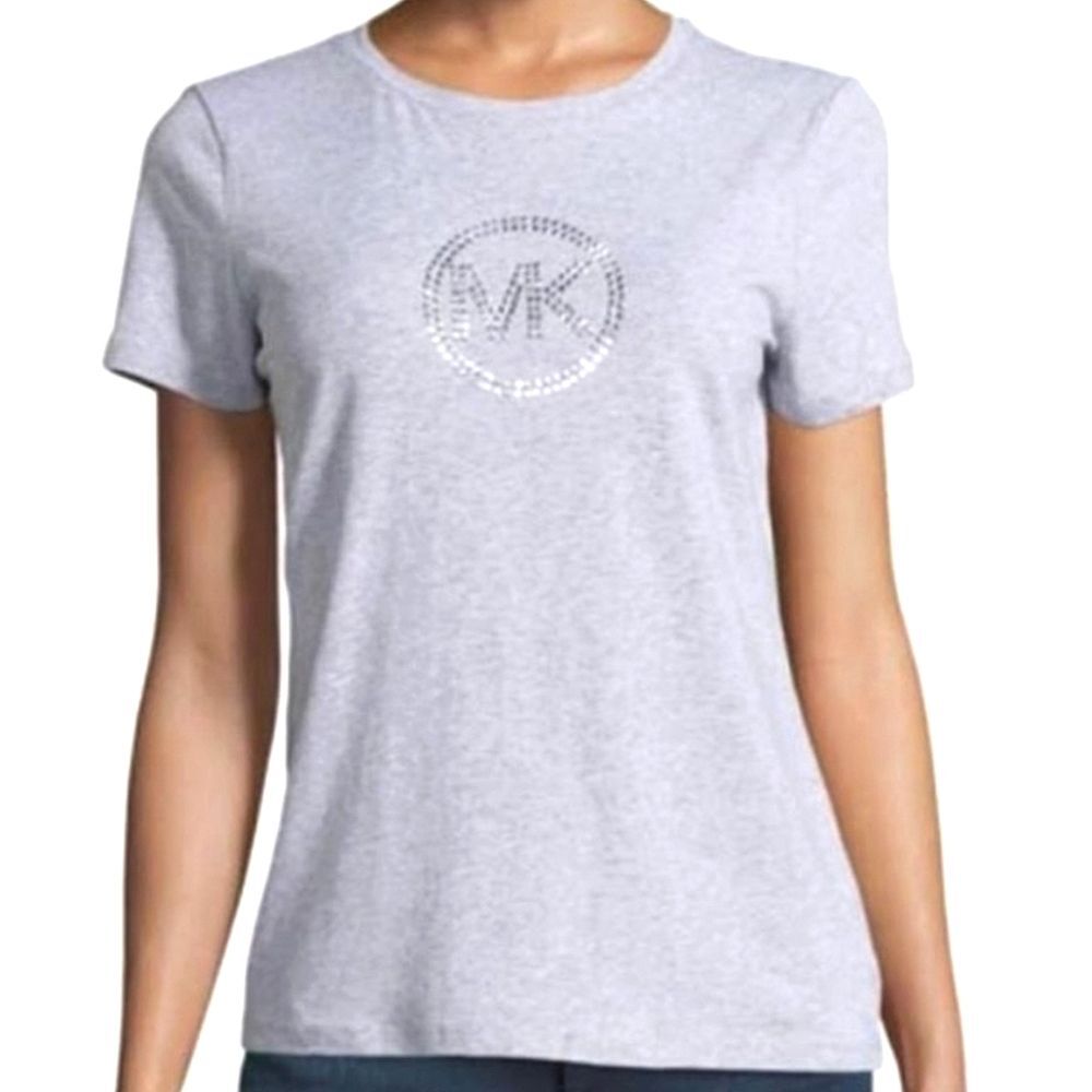 MICHAEL Michael Kors Gray Cap Sleeve Bling Logo Tee Size Medium!